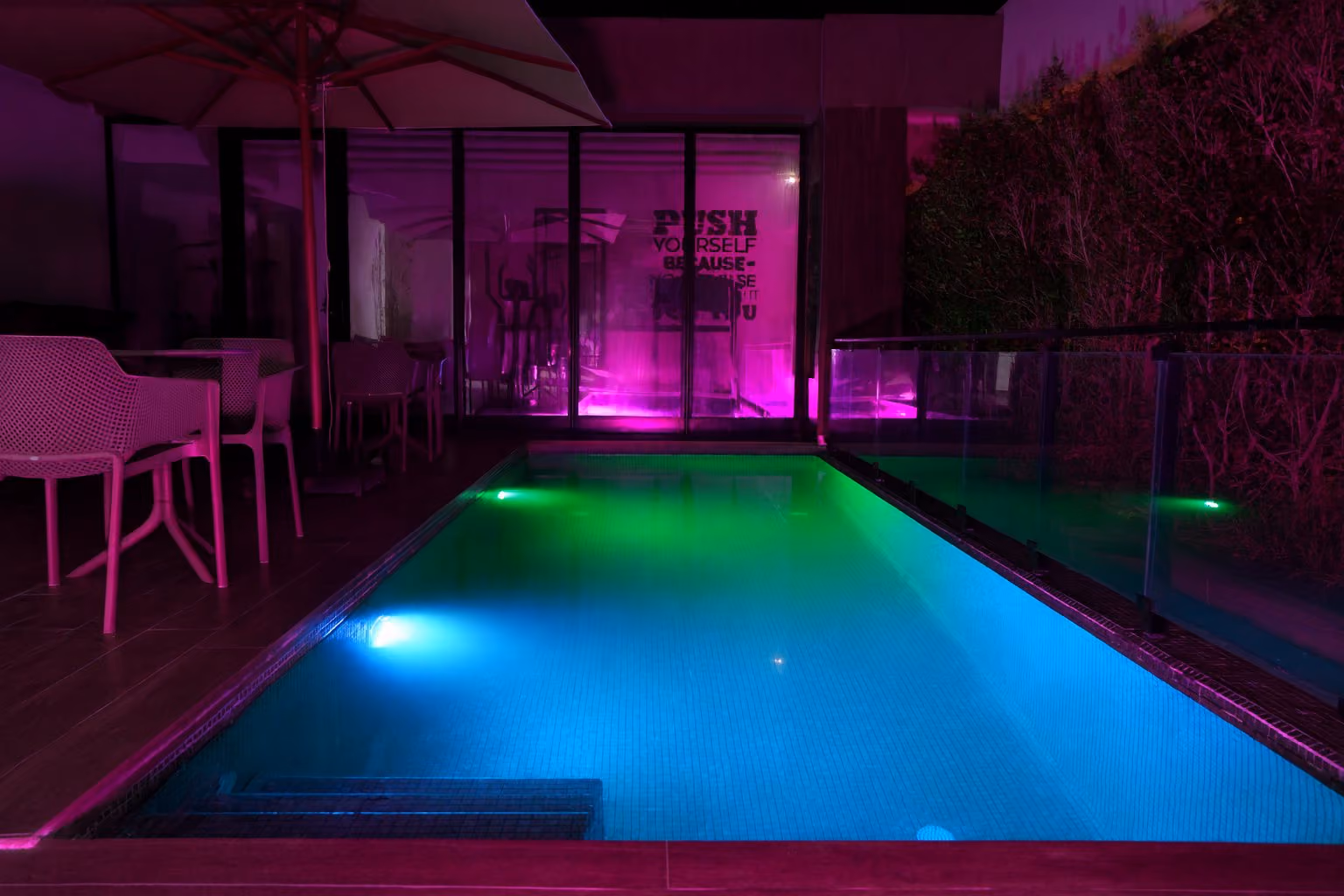 Pool with mood lighting at night